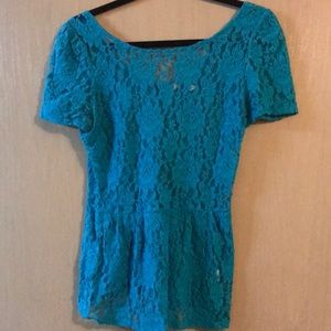 turquoise peplum lace top